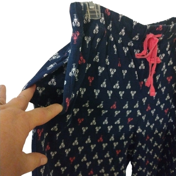 Lobster PJ Pants Nautica Navy, Red, White Comfy Wide Leg Cropped w Drawstring  L - Picture 4 of 8